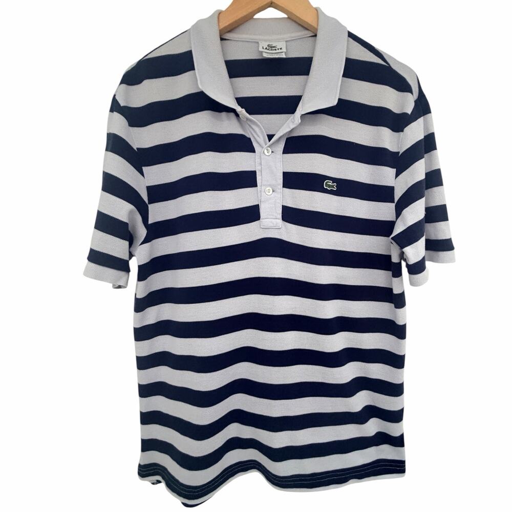 Lacoste Blue White Striped Pique Polo Mens Large
